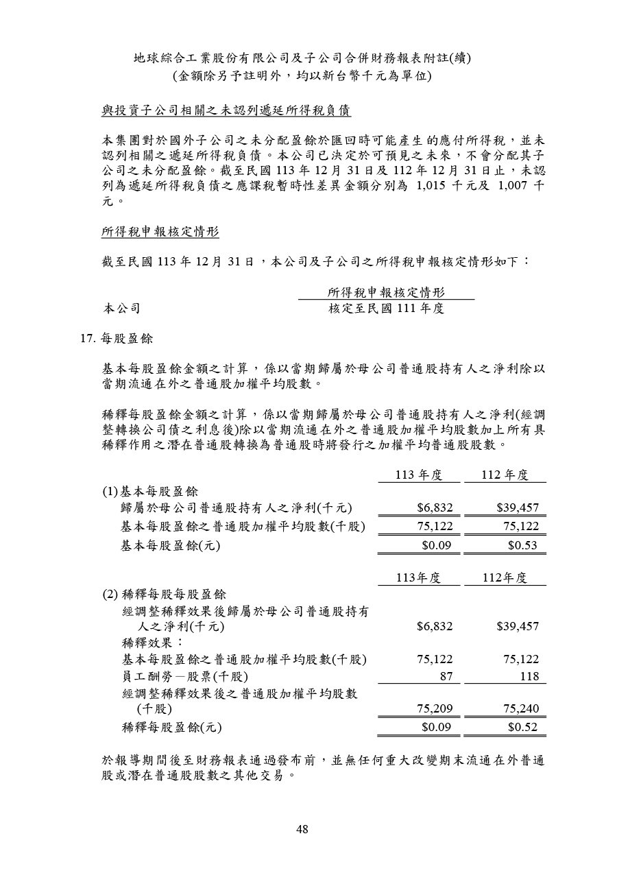 113年第四季合併財務報告