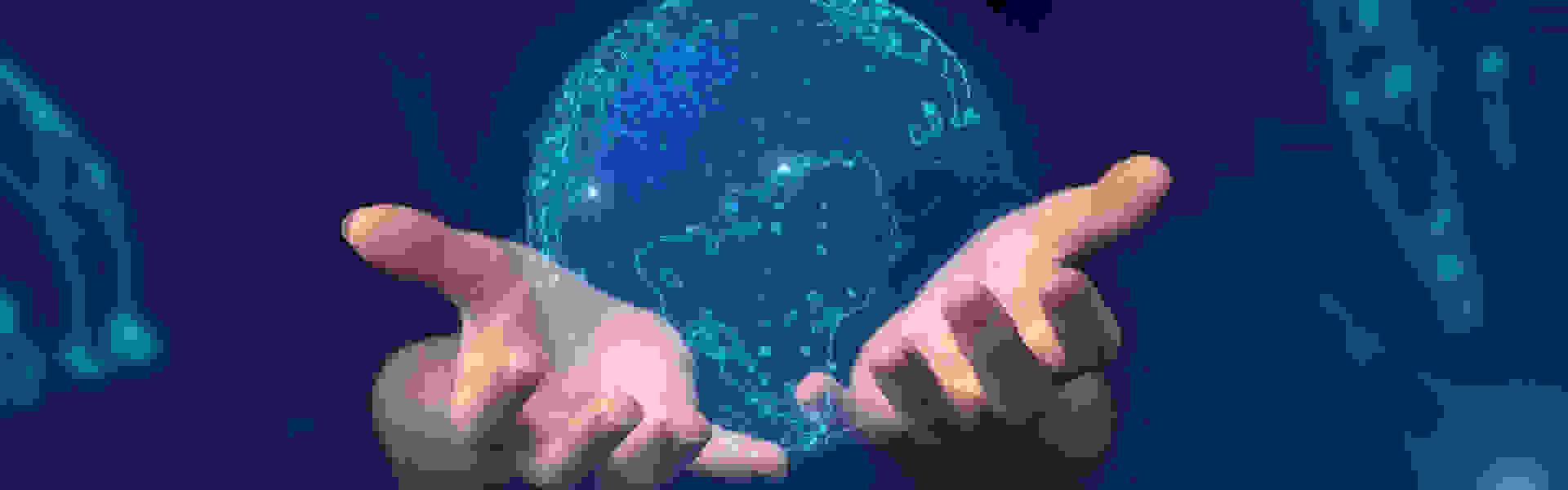 Header image for GLOBE TAPE news center (hands grasping earth information illustration)